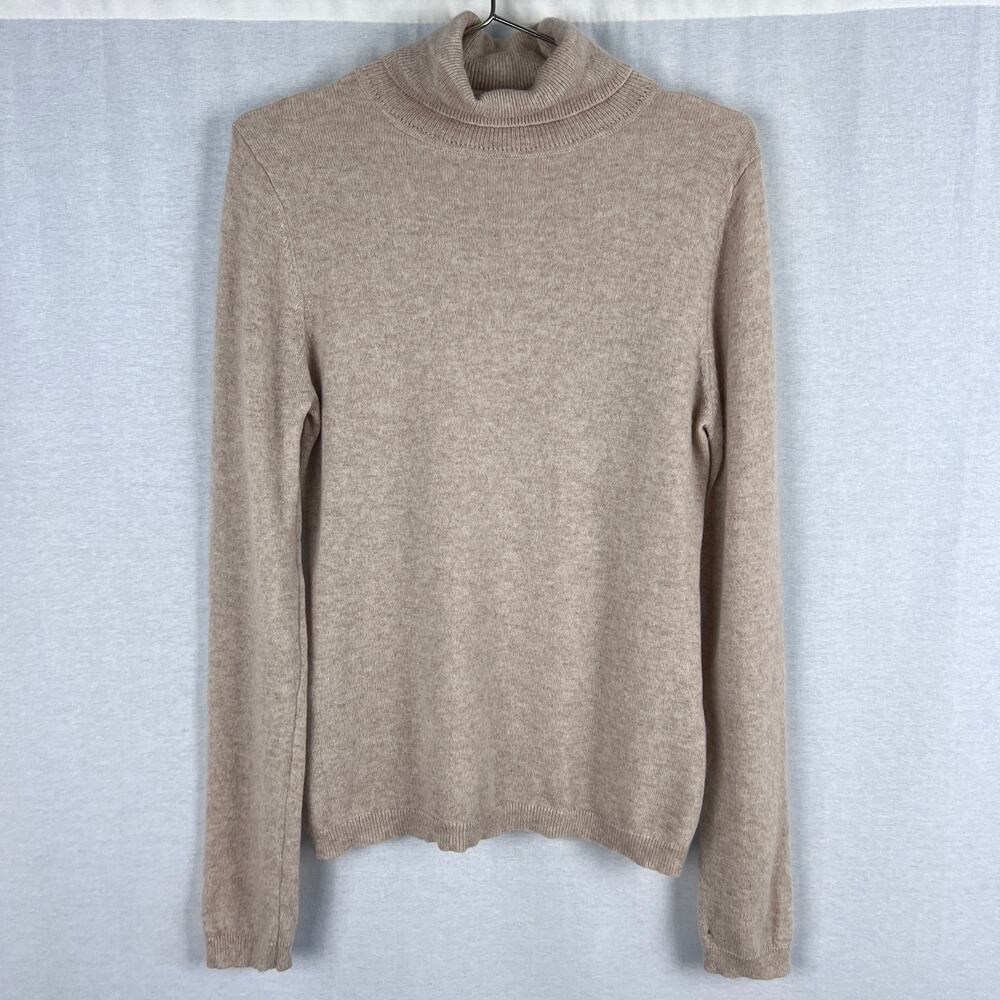 Garnet Hill Sweater Womens Medium Turtleneck Cashmere Oat Beige Quiet Luxury